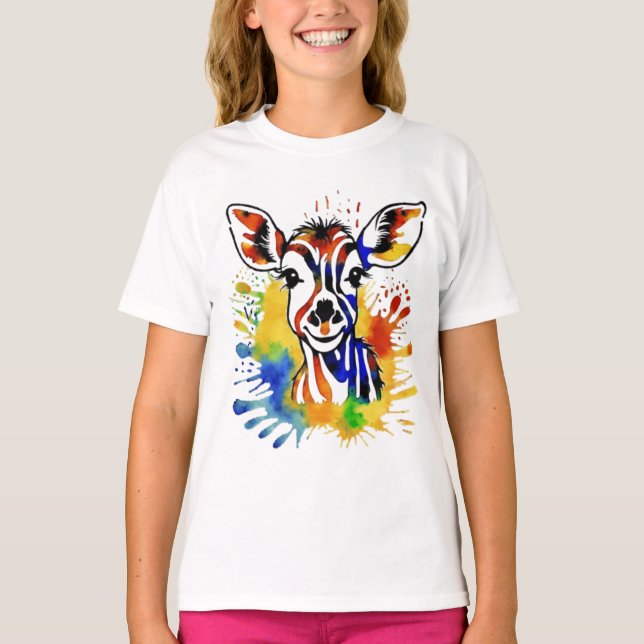 T-shirt Antilope colorée drôle à l'aquarelle (Devant)