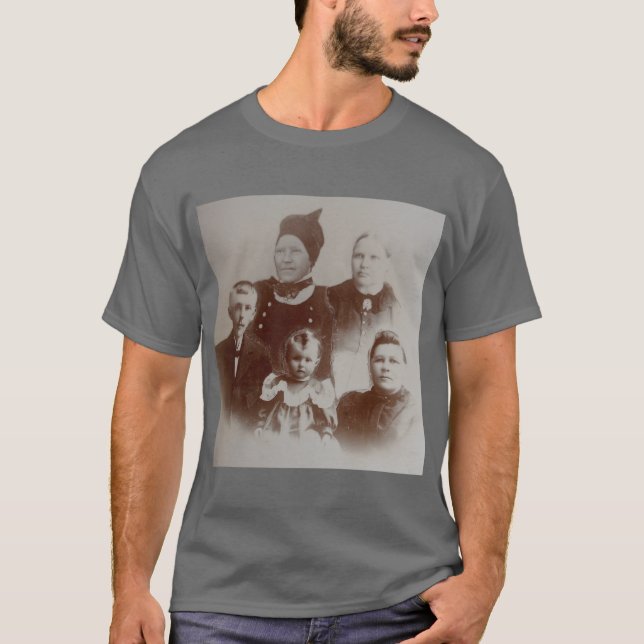 T-shirt Antique Famille Collage Photo B&W Image (Devant)