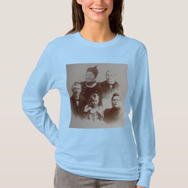 T-shirt Antique Famille Collage Photo B&W Image Long Manch (Devant)