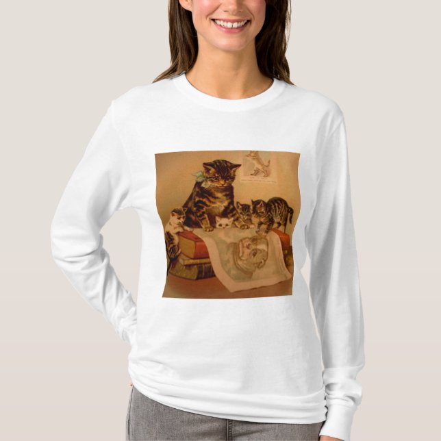 T-shirt Antique Kittens & Books Kitty School (Devant)