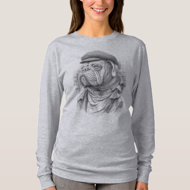 T-shirt Antique Marble Bulldog Minister Statue in Flat Cap (Devant)