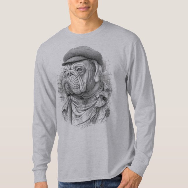 T-shirt Antique Marble Bulldog Minister Statue in Flat Cap (Devant)
