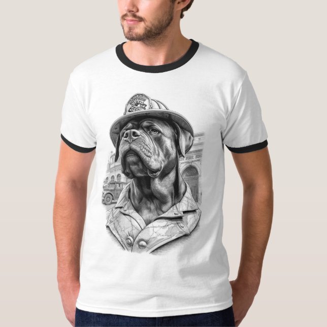 T-shirt Antique Marble Fireman Rottweiler (Devant)