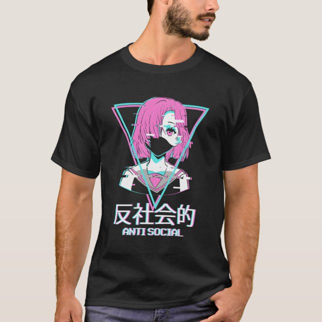T-shirt Antisocial Vaporwave Anime Japonais Esthétique (Devant)