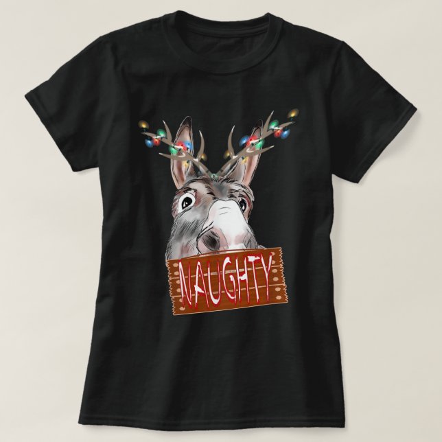 T-shirt Antler Lights Naughty Sign Funny Christmas Donkey (Design devant)