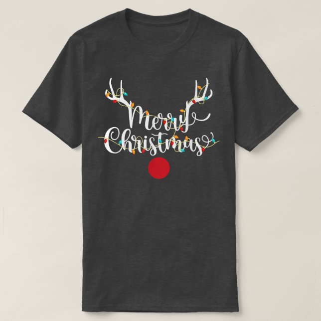 T-shirt Antlers lumières de Noël Reinder Visage Rudolph Ro (Design devant)