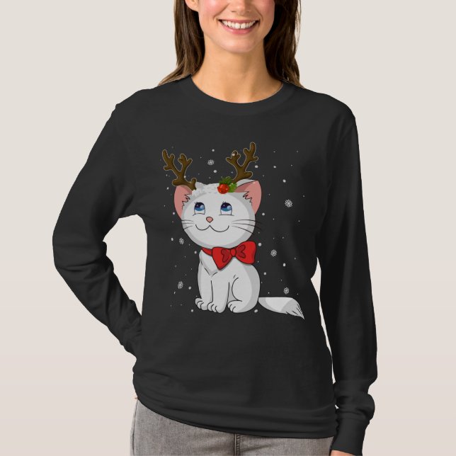 T-shirt Antlers Reindeer Chat de Noël (Devant)