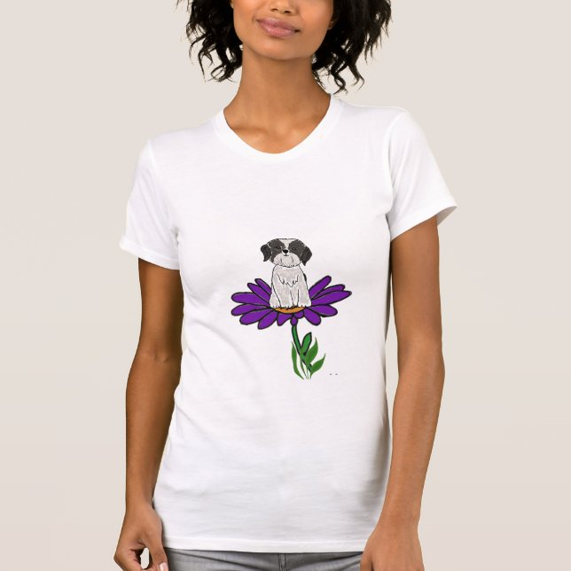 T-shirt AO Shih Tzu sur une chemise de marguerite (Devant)