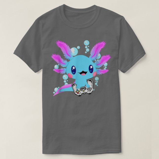 T-shirt Aolotl Fish Playing Video Games Lizard  (Design devant)