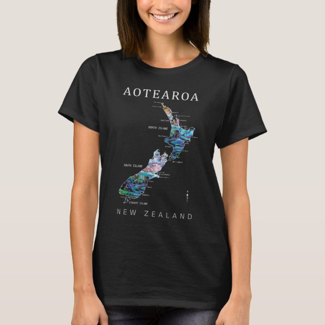 T-SHIRT AOTEAROA NEW ZEALAND PAUA CARTE DÉTAILLÉE (Devant)