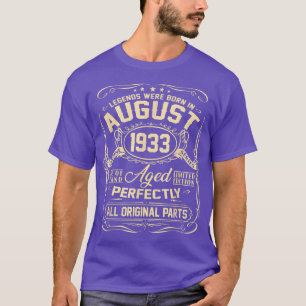 T-shirt Août 1933 89e cadeau d'anniversaire 89 ans Hommes 
