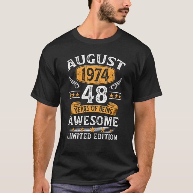 T-shirt Août 1974 48e anniversaire 48 ans (Devant)