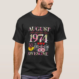 T-shirt Août 1974 Floral 50e Anniversaire 50 Ans D'Être