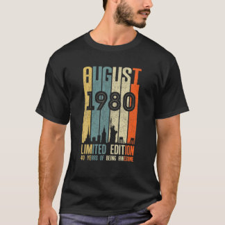 T-shirt Août 1980 T 40 Ans 1980 Cadeau d'anniversaire