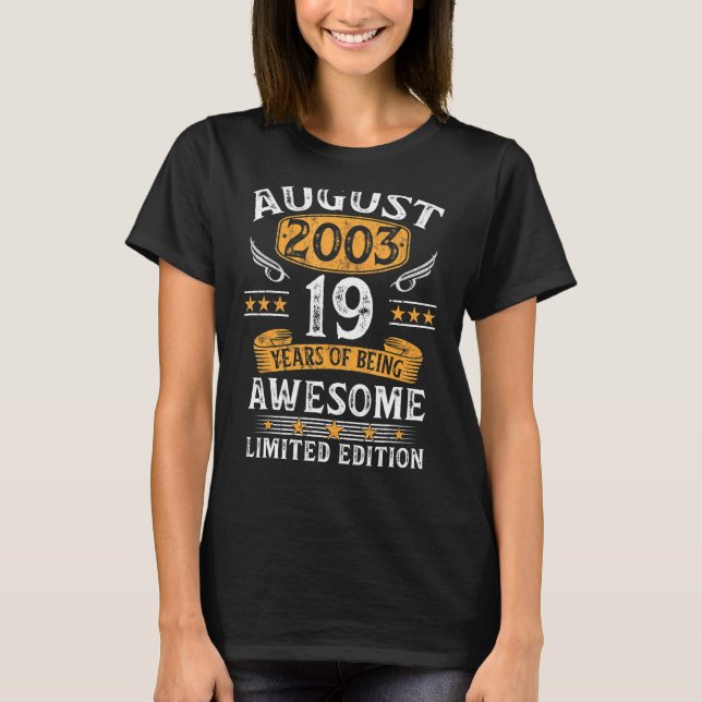 T-shirt Août 2003 19e anniversaire 19 ans (Devant)