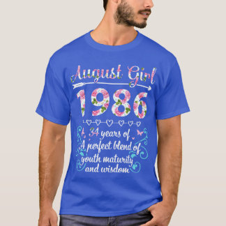 T-shirt Août Fille 1986 Joyeux Anniversaire 34 Ans D'Un Pe