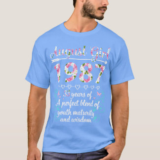 T-shirt Août Fille 1987 Joyeux Anniversaire 33 Ans D'Un Pe
