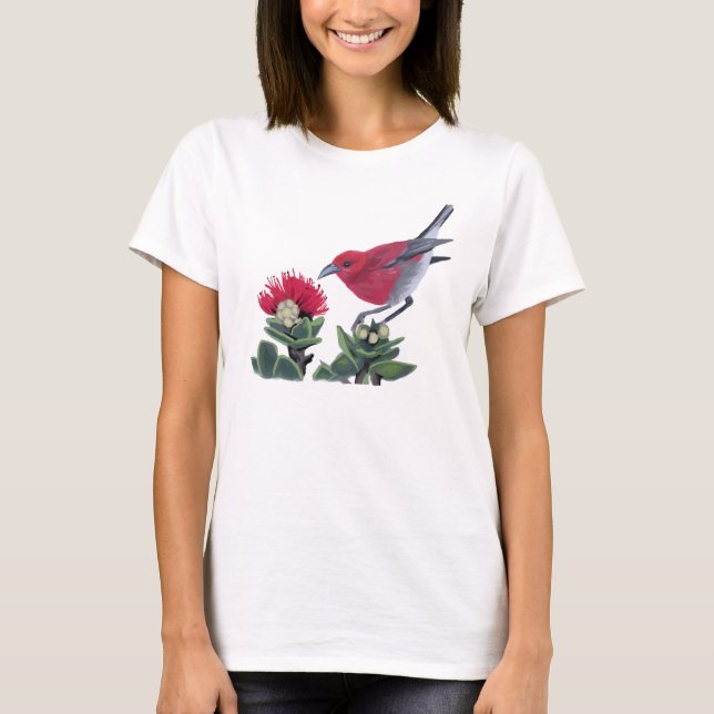 T-shirt Apapane & Lehua Blossom Hawaii Nature illustration (Devant)