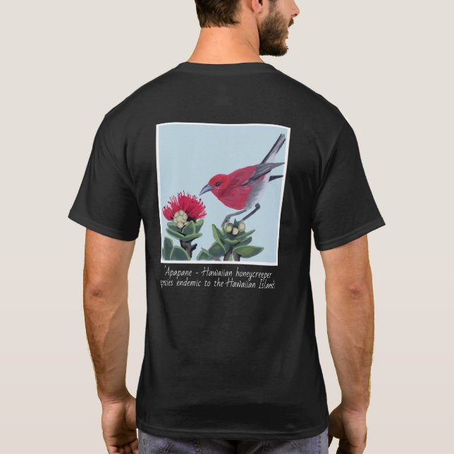 T-shirt Apapane & Lehua Blossom Hawaii Nature Illustration (Dos)