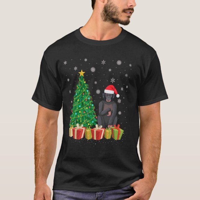 T-shirt Ape Xmas Arbre Éclairage Santa Hat Ape Noël (Devant)