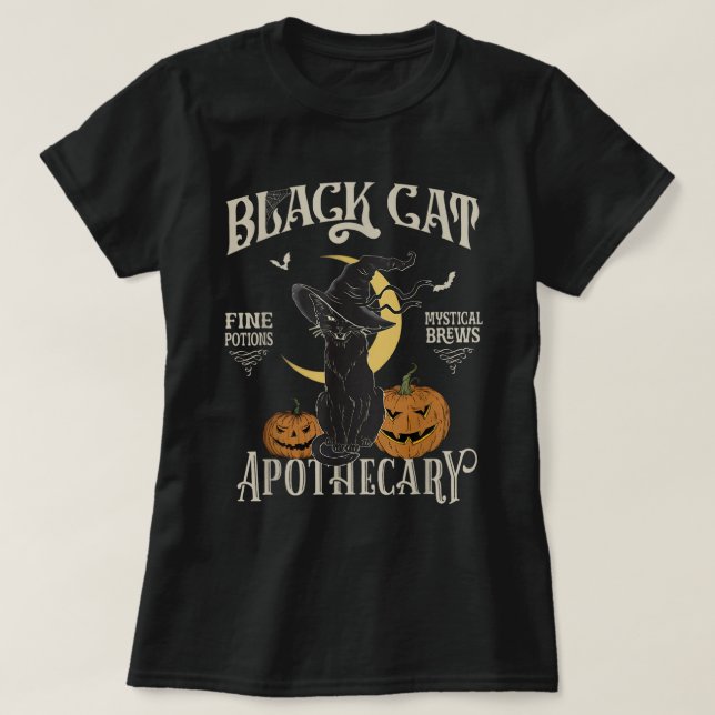 T-shirt Apothécaire de chat noir | Conception d'Halloween  (Design devant)
