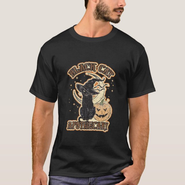 T-shirt Apothecaire de chat noir rétro Citrouilles gothiqu (Devant)