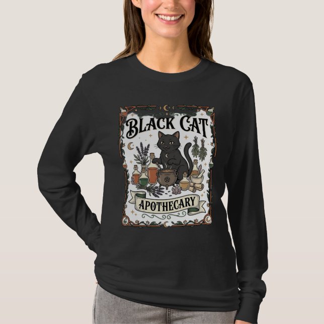 T-shirt Apothicaire Chat Noir Chat Sorcière Mystique Apoth (Devant)