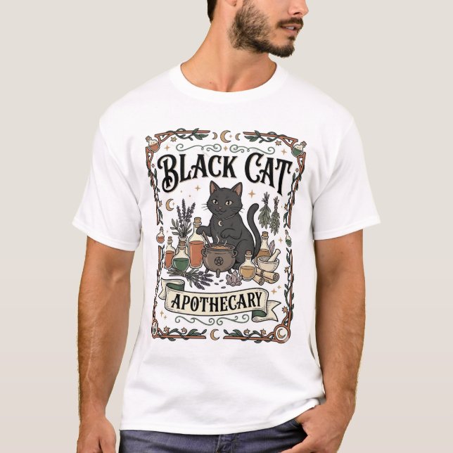 T-shirt Apothicaire Chat Noir Chat Sorcière Mystique Apoth (Devant)