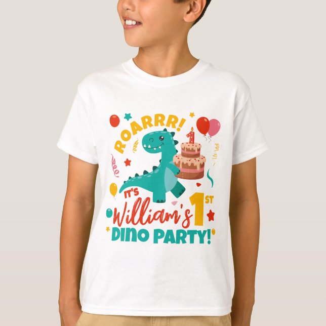 T-shirt Appartement 1er anniversaire Dino Party coloré (Devant)