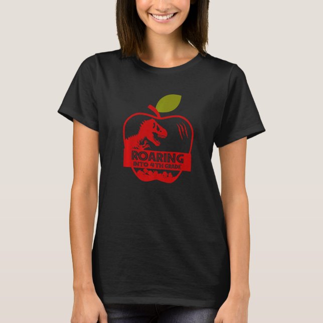 T-shirt Apple Dinosaur Back To School Roaring Into 4th Gra (Devant)