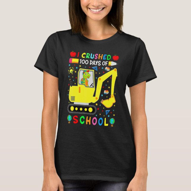 T-shirt Apple I Crushed 100 Day of School Dinosaur Truck F (Devant)