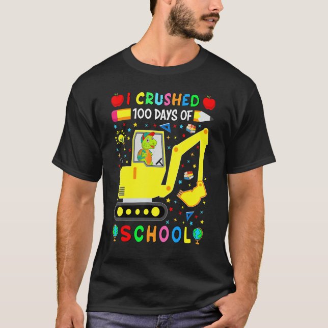 T-shirt Apple I Crushed 100 Day of School Dinosaur Truck F (Devant)