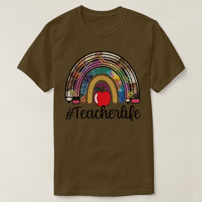 T-shirt Apple Leopard Rainbow Teacher Life Student Rock Th (Design devant)