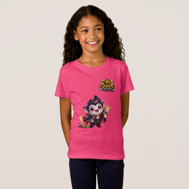 T-Shirt Application Candy Quest Fillettes Rose 'Fang' (Devant entier)