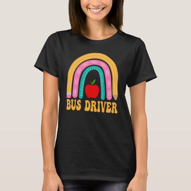 T-shirt Application Conductrice D'Autobus Crayon Arc-En-Ci (Devant)