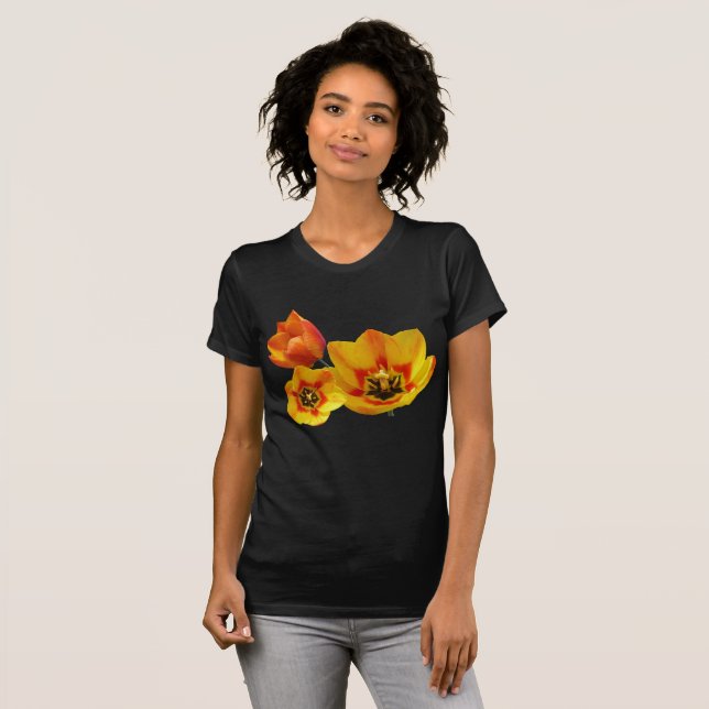 T-shirt Application pour femmes de trois tulipes jaunes et (Devant entier)