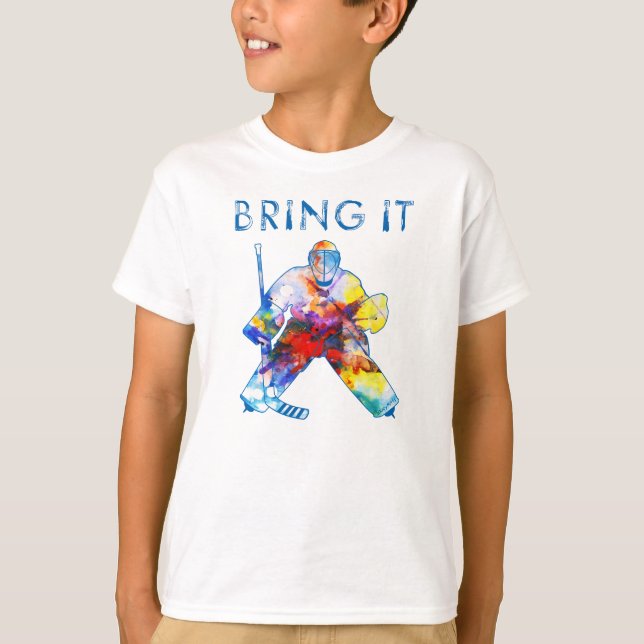 T-shirt Apportez-le Hockey Goalie Aquarelle Jeunesse (Devant)