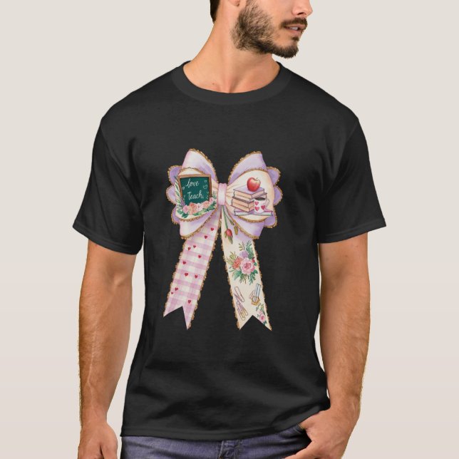 T-shirt Appréciation de l'enseignant Coquette Bow et Apple (Devant)