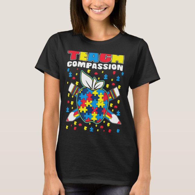 T-shirt Apprendre Compassion Puzzle Pièce Enseignant Autis (Devant)