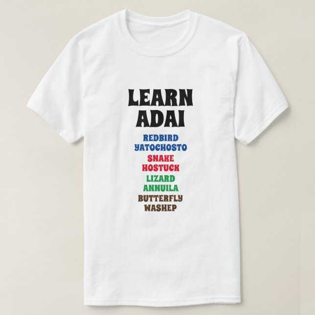 T-shirt Apprendre l'adai - Redbird, Snake, Lizard, Papillo (Design devant)