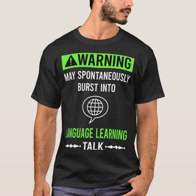 T-shirt Apprentissage de la langue d'avertissement vert (Devant)