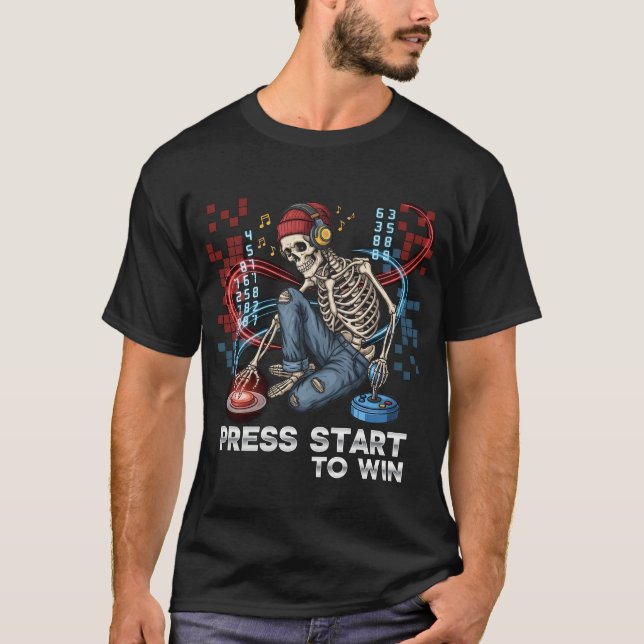 T-shirt Appuyez Sur Commencer Pour Gagner Skeleton Gamer T (Devant)