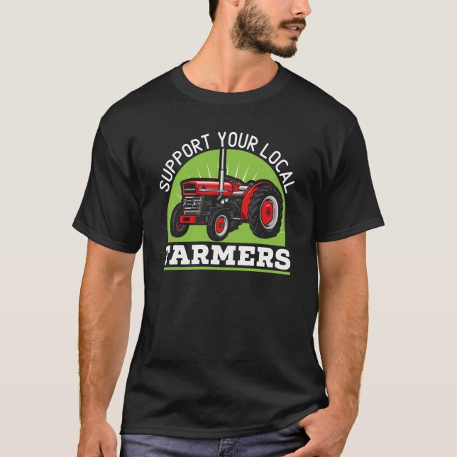T-shirt Appuyez votre ferme agricole locale ferme tracée (Devant)