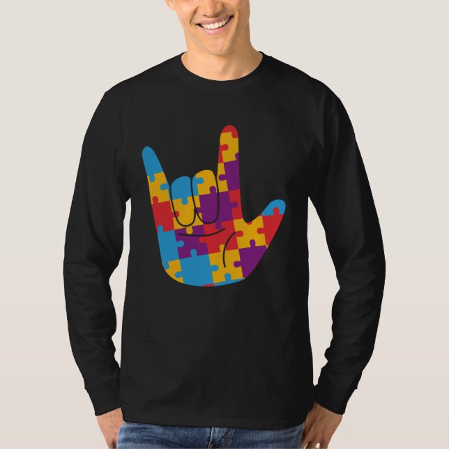 T-shirt April National Autism Awareness Month ASL Love Sig (Devant)