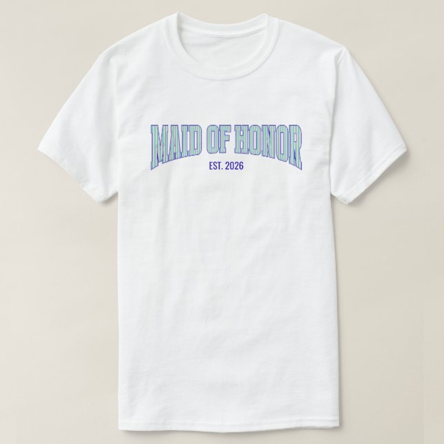 T-shirt Aqua + Beige Stripe Navy MAID OF HONOR  (Design devant)