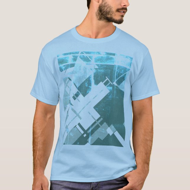 T-shirt Aqua Gris-Vert Diagonal MCM d'inspiration Abstrait (Devant)