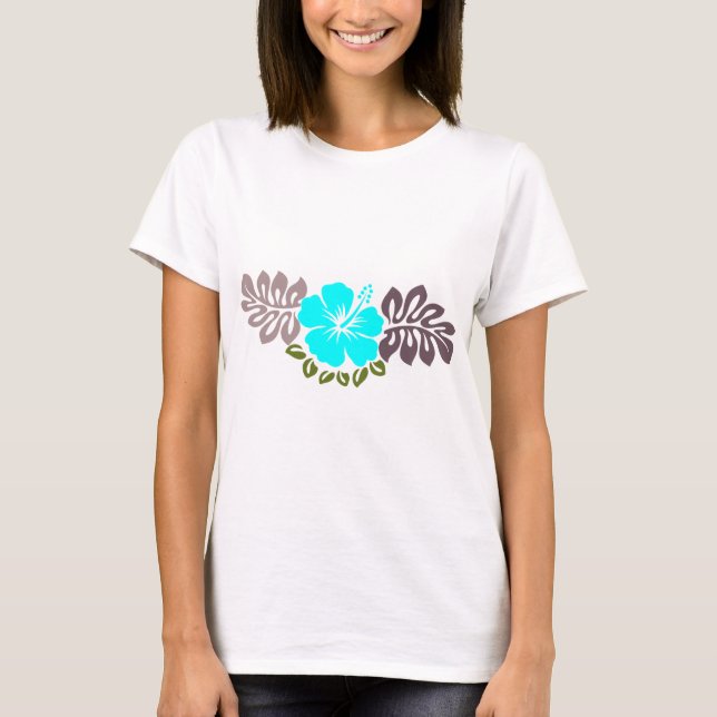 T-shirt Aqua Hibiscus et Feuilles (Devant)