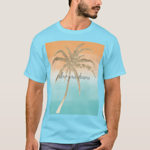 T-shirt Aqua Peach Gold Tropical Palm Trees Ombre