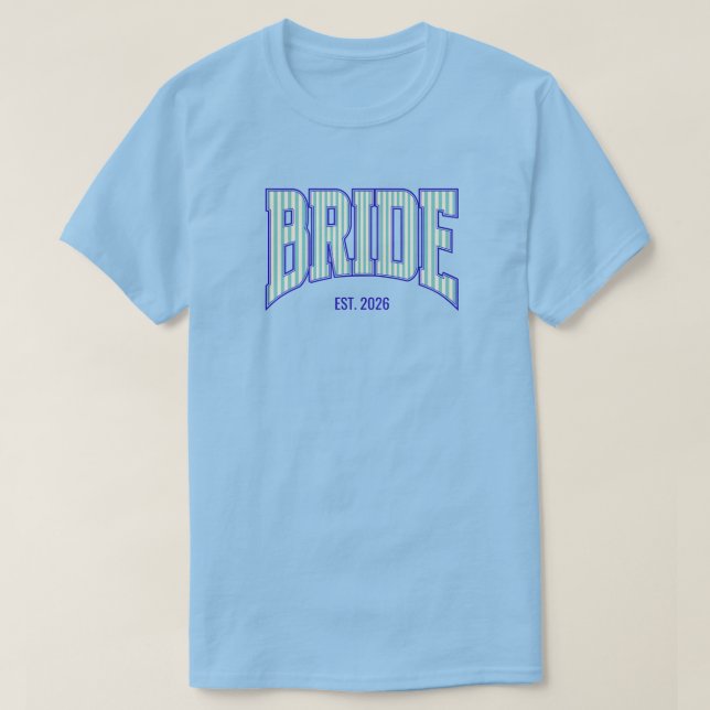T-shirt Aqua + Rayure Beige Mariée Navy Varsity (Design devant)