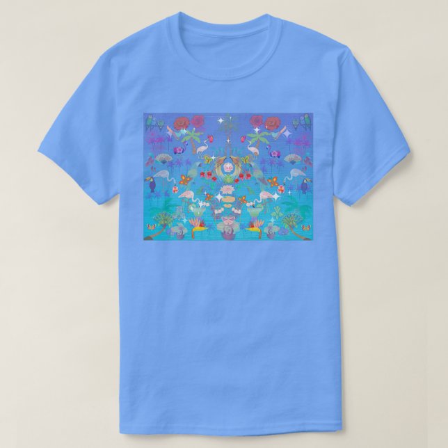 T-shirt Aqua Sunset Moody Papier peint floral (Design devant)